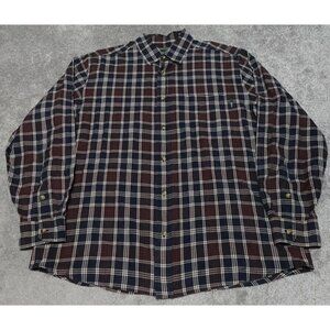 Woolrich Shirt Men's Large Long Burgundy Blue Plaid Button Up Long Sleeve